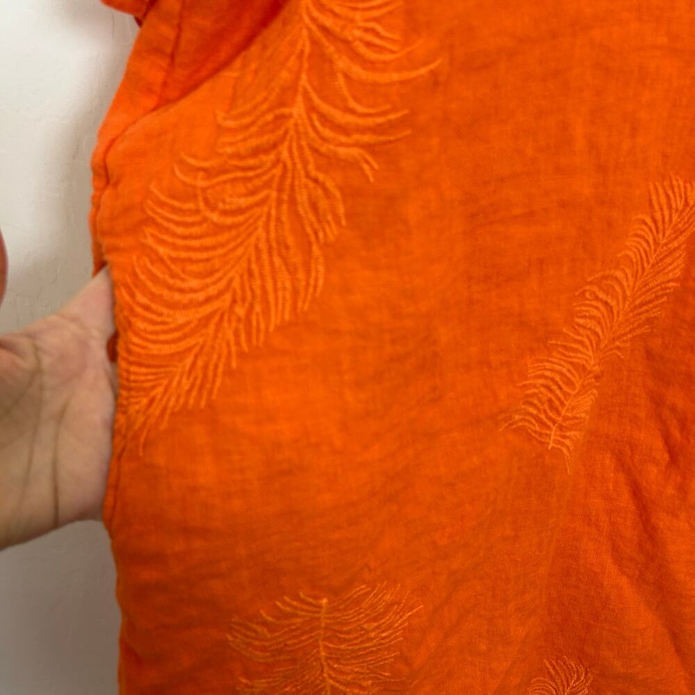 Italian 100% Linen Embroidered Orange Dress with Pockets Women’s One Size - Picture 4 of 7
